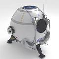 Spherical Metal Exploration Device With Support Legs Antenna Yellow Stripes Blue Markings And Observation Window