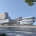 Modern Industrial Park With Multi Story Glass Facade Buildings And Green Road Surroundings