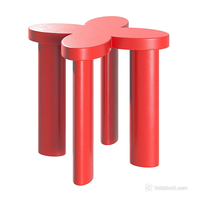 Unique Red Stool Design With Multiple Cylindrical Legs For Modern Interior Spaces 3d model 