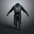 Futuristic Character In Black Protective Suit With Green Accents And Helmet