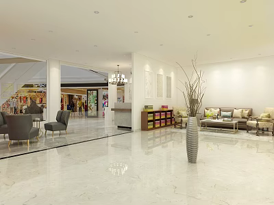 Shopping Mall Store Interior With Marble Floor Lounge Sofa Counter And Chandelier 3d model