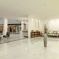 Shopping Mall Store Interior With Marble Floor Lounge Sofa Counter And Chandelier