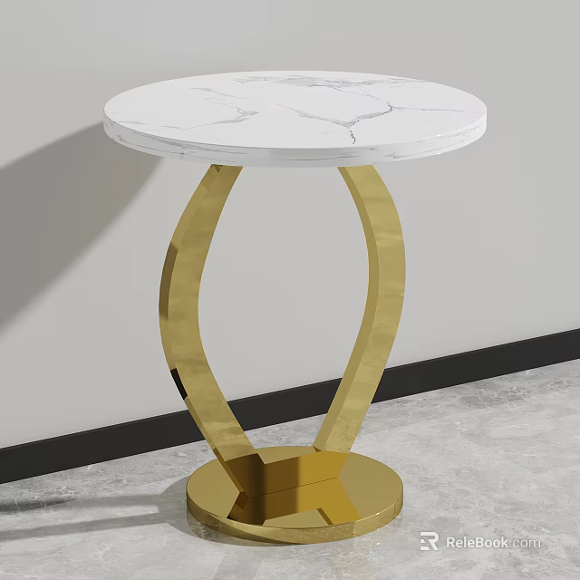 Round White Marble Coffee Table With Gold Metal Legs Modern Design 3d model 