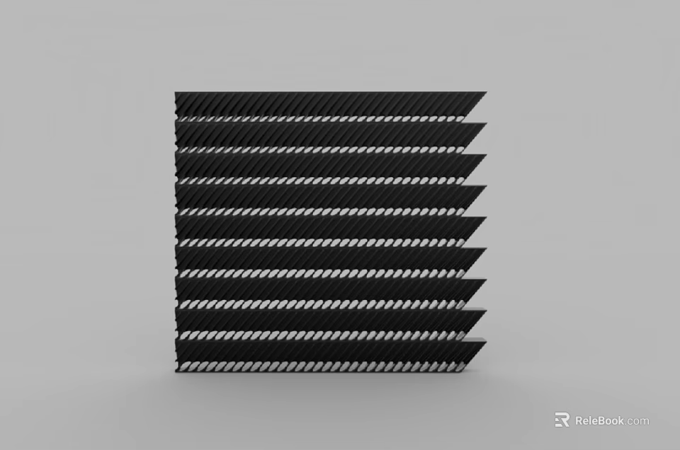 Modern Black Room Divider With White Woven Pattern And Layered Design 3d model 