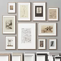 Gallery Wall Display With Framed Black White Drawings And Vintage Art