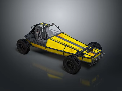 Yellow Striped Off Road Buggy With Open Top Design And Large Tires 3d model