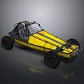 Yellow Striped Off Road Buggy With Open Top Design And Large Tires