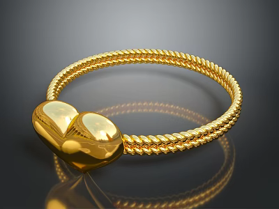 Golden Braided Bracelet With Heart Shaped Design And Smooth Shiny Surface Finish 3d model