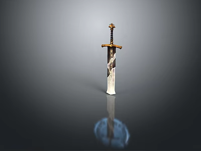 Ancient Medieval Sword With Ornate Hilt Metal Blade And Floor Reflection 3d model