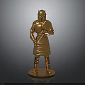 Intricate Golden Warrior Statue In Full Armor Holding Weapon On Pedestal