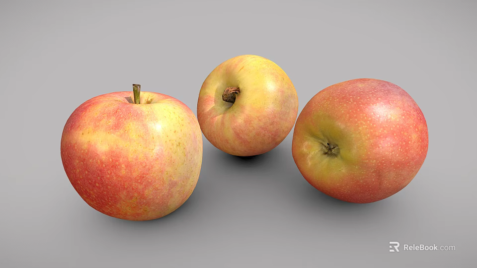 Fresh Ripe Red and Yellow Apples With Juicy Shiny Texture And Three Fruits 3d model 