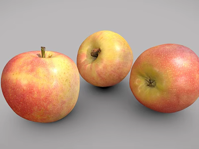 Fresh Ripe Red and Yellow Apples With Juicy Shiny Texture And Three Fruits 3d model