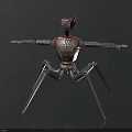 Metallic Robotic Creature With Red Textured Body And Multiple Legs Design