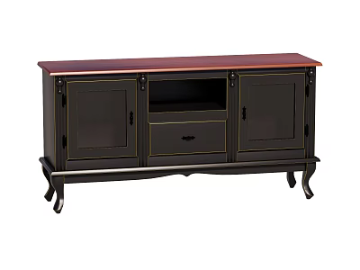 Black TV Stand with Red Top Storage Cabinets Drawer and Decorative Legs 3d model