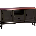 Black TV Stand with Red Top Storage Cabinets Drawer and Decorative Legs