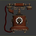 Vintage Red Rotary Dial Telephone With Metal Decorations And Retro Design Cord