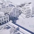 Modern Commercial Street Plaza With White Buildings Central Fountain And Crowded People