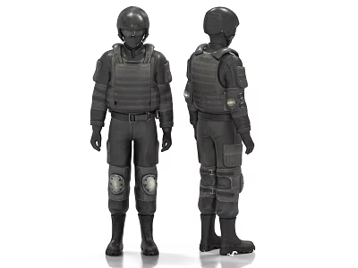 Man in Black Tactical Gear Full Body Front and Back Detailed View 3d model