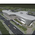 Modern Museum Building With Curved Roof Glass Facade And Urban Landscape