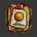 Delicious Sandwich with Fried Egg Fresh Tomato Red Onion and Crisp Lettuce on Toasted Bread