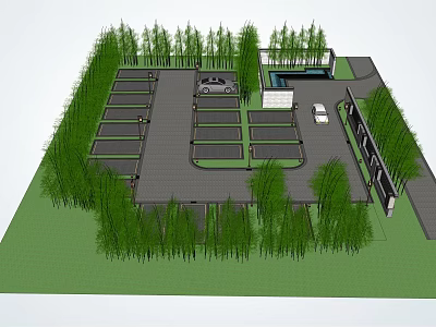 Well Designed Parking Lot With Multiple Spaces Trees And Parked Cars 3d model