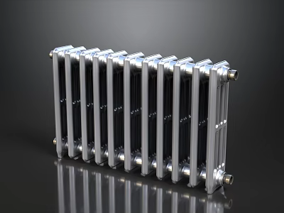 Silver Metal Radiator With Vertical Fins And Sleek Design For Modern Home Heating 3d model