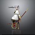 Anime Character With Silver Gray Long Hair White And Yellow Outfit Holding Red Staff Standing