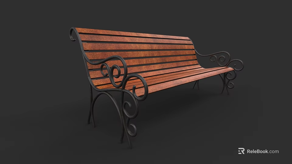 Outdoor Landscape Bench Featuring Wooden Slats And Curved Metal Armrests Design 3d model 