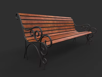 Outdoor Landscape Bench Featuring Wooden Slats And Curved Metal Armrests Design 3d model