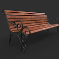 Outdoor Landscape Bench Featuring Wooden Slats And Curved Metal Armrests Design
