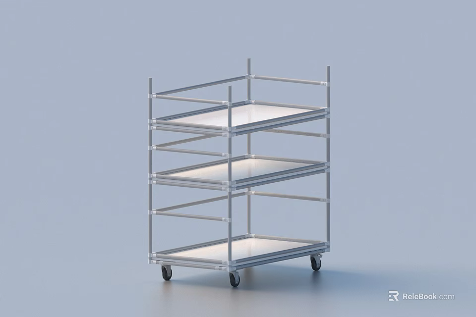 Multi tier Metal Storage Shelf with Wheels Sturdy Frame and Simple Design for Home Use 3d model 