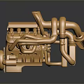 Golden Car Tire Showcased In Detailed Metallic Engine Model Design
