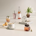 Cozy Coffee Cup With Fresh Coffee Citrus Slices And Mint On Table
