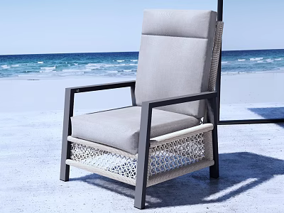 Light Gray Single Sofa With Black Metal Frame And Woven Design For Seaside Patio 3d model