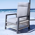 Light Gray Single Sofa With Black Metal Frame And Woven Design For Seaside Patio