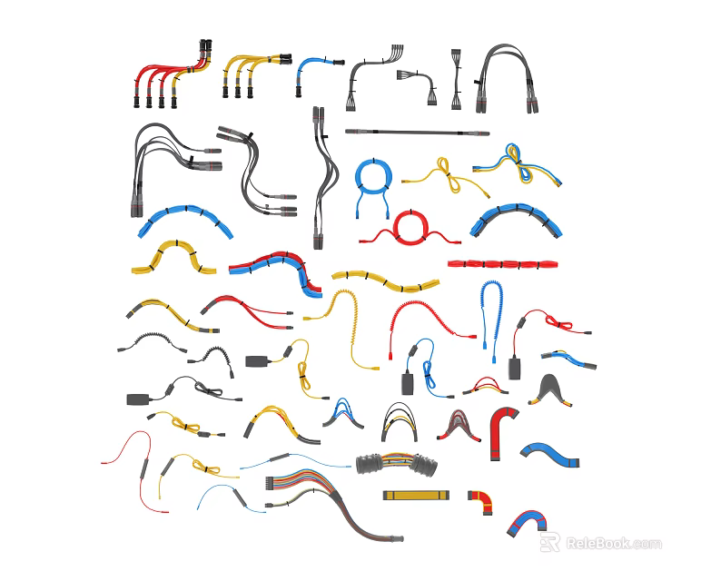 Assorted Colored Electrical Wire Harness Assemblies With Different Shape Connectors 3d model 