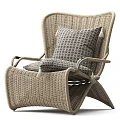 Modern Rattan Leisure Chair with Armrests Circular Pattern Cushion and Tassel Accents