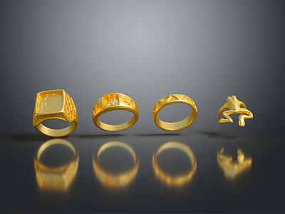 Elegant Gold Rings Featuring Different Designs And Decorative Patterns For Fashion Accessories 3d model