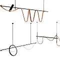 Modern Hanging Chandeliers Featuring Spiral Orange Lines And Black Metal Frames