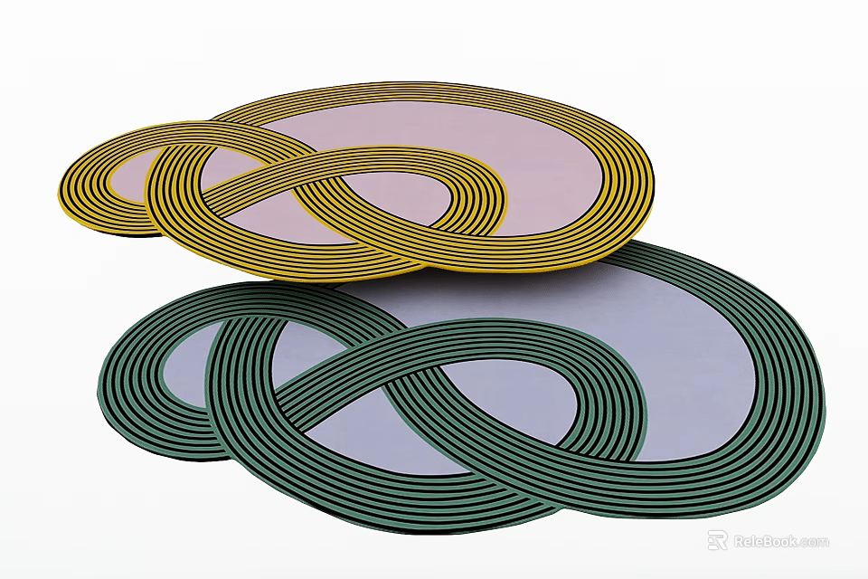 Stylish Rugs with Infinity Symbol Design Pink Gray Base Yellow Green Lines 3d model 