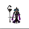 Witch Character In Purple Robe With Owl Companion And Magic Staff