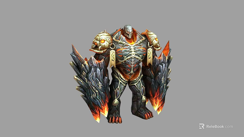 Muscular Demon Warrior Game Movie Character With Flame Wings And Skeleton Armor 3d model 