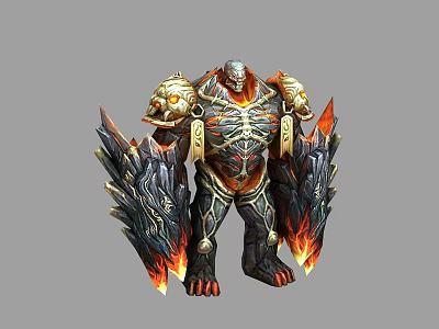 Muscular Demon Warrior Game Movie Character With Flame Wings And Skeleton Armor 3d model