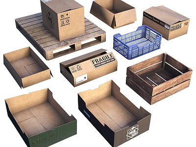 Commercial Packaging Equipment Including Storage Boxes Pallet Plastic Crate And Cartons 3d model