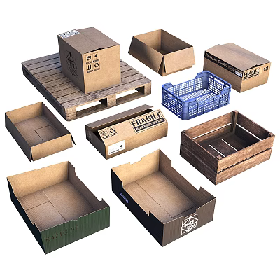Commercial Packaging Equipment Including Storage Boxes Pallet Plastic Crate And Cartons 3d model