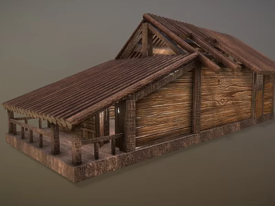 Traditional Wooden Building With Sloped Roof Porch And Carved Wooden Walls 3d model
