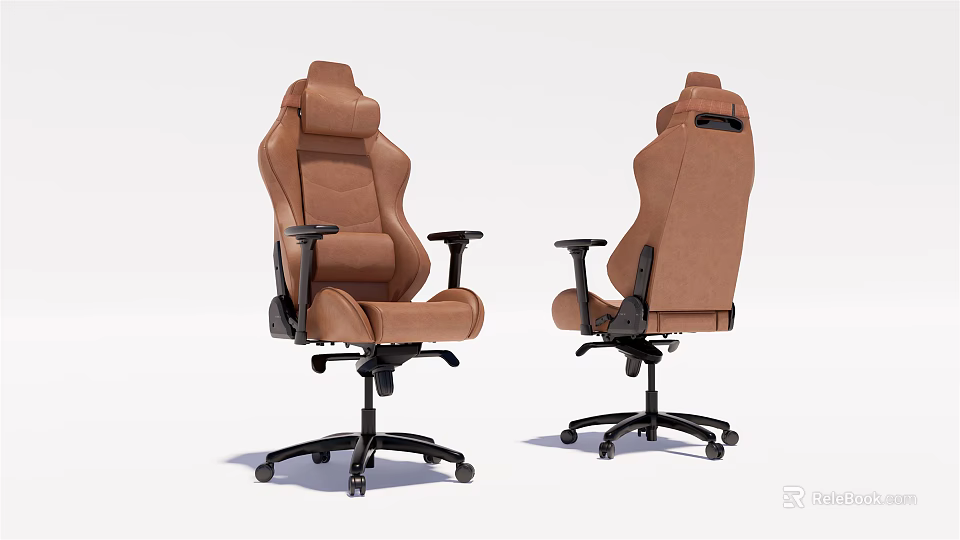 Brown Leather Office Chair with High Back Adjustable Armrests Black Base Swivel Wheels 3d model 