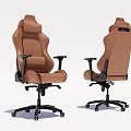 Brown Leather Office Chair with High Back Adjustable Armrests Black Base Swivel Wheels