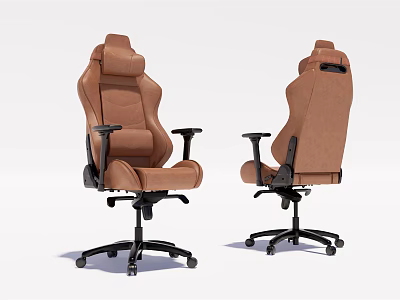 Brown Leather Office Chair with High Back Adjustable Armrests Black Base Swivel Wheels 3d model