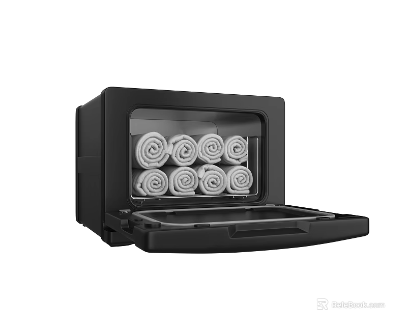 Black Household Towel Sterilizer With Neatly Rolled Towels Inside Compact Design 3d model 